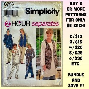Vintage Simplicity 8783 Tunic, Pants, Vest Uncut Sewing Pattern (26W-32W)